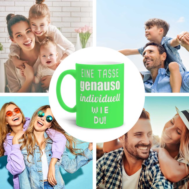 Neon Tasse mit Wunschgravur - Neon-Gr&uuml;n