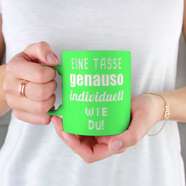 Neon Tasse mit Wunschgravur - Neon-Gr&uuml;n