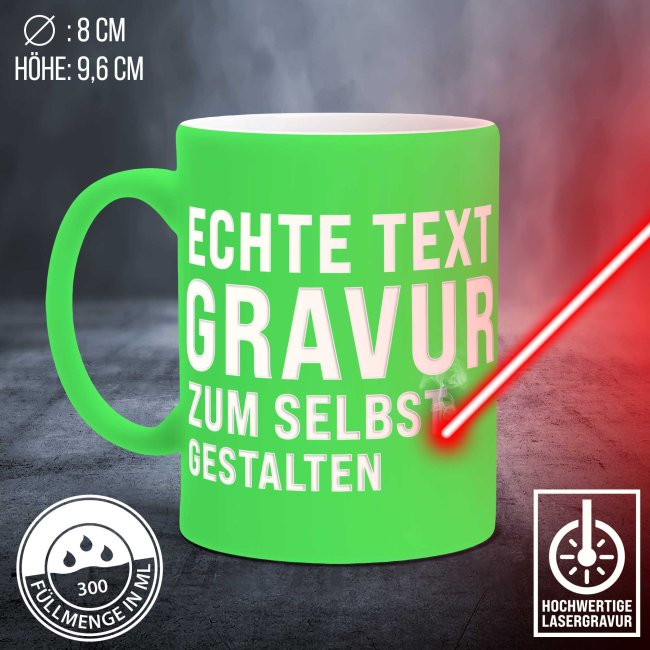 Neon Tasse mit Wunschgravur - Neon-Gr&uuml;n