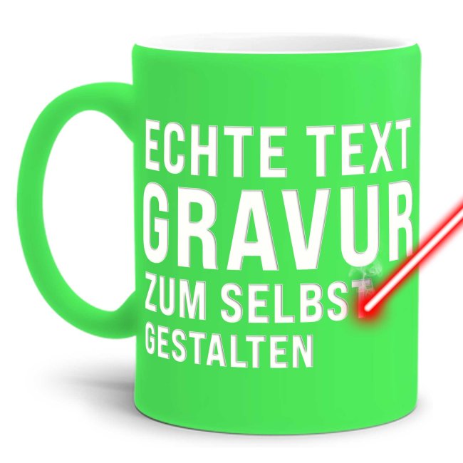 Neon Tasse mit Wunschgravur - Neon-Gr&uuml;n