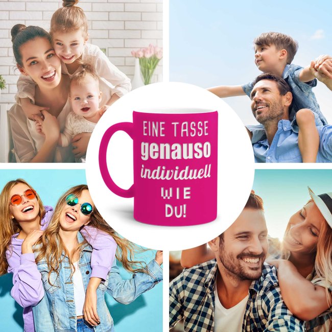 Neon Tasse mit Wunschgravur - Neon-Pink
