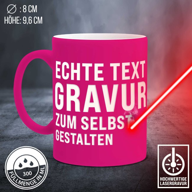 Neon Tasse mit Wunschgravur - Neon-Pink