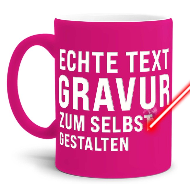 Neon Tasse mit Wunschgravur - Neon-Pink