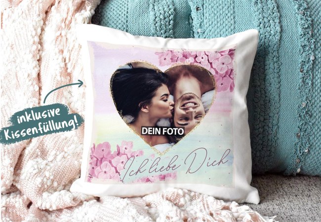 Kissen - Ich liebe dich - mit Wunschfoto - Kissen Polyester - Wei&szlig;