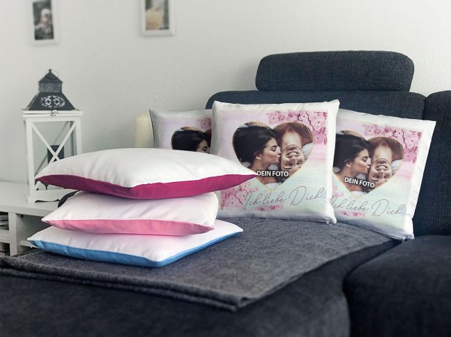 Kissen - Ich liebe dich - mit Wunschfoto - Kissen Polyester - Wei&szlig;
