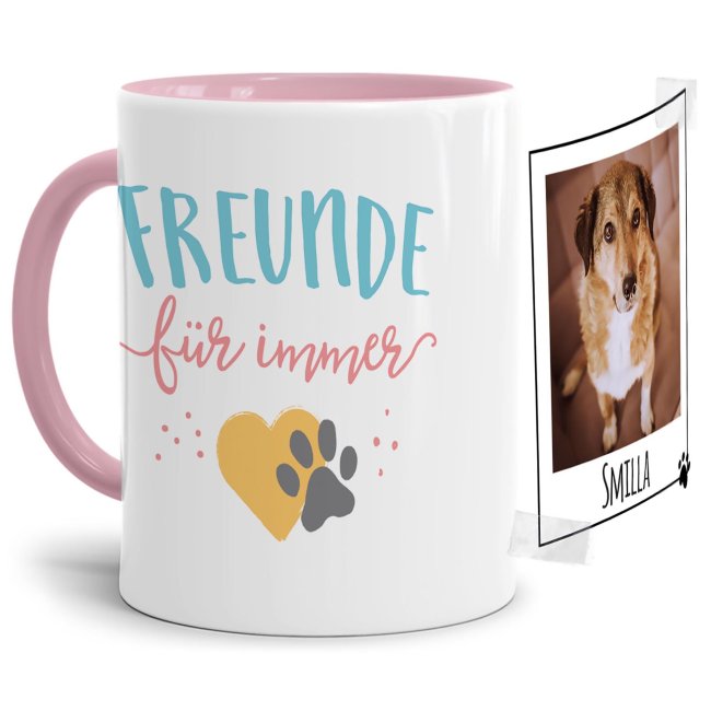 Tasse mit Spruch - Freunde f&uuml;r immer - mit Foto &amp; Name