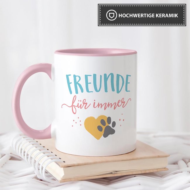 Tasse mit Spruch - Freunde f&uuml;r immer - mit Foto &amp; Name
