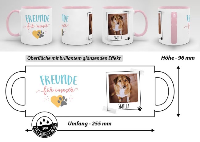 Tasse mit Spruch - Freunde f&uuml;r immer - mit Foto &amp; Name