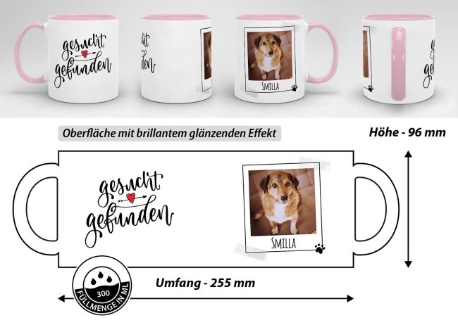 Tasse mit Spruch - Gesucht Gefunden - mit Foto &amp; Name