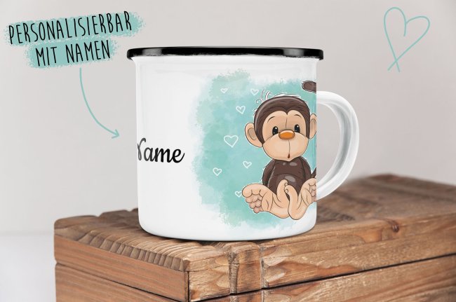Kindertasse aus Emaille - Affe 1 - mit Wunschname personalisierbar