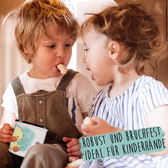 Kindertasse aus Emaille - Ente - mit Wunschname personalisierbar