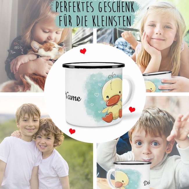 Kindertasse aus Emaille - Ente - mit Wunschname personalisierbar