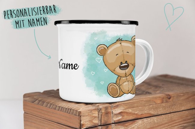 Kindertasse aus Emaille - Teddy - mit Wunschname personalisierbar