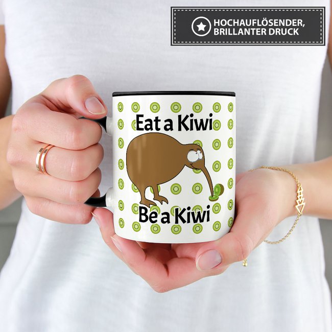 Kiwi Tasse - Eat a Kiwi Be a Kiwi - Innen &amp; Henkel Schwarz