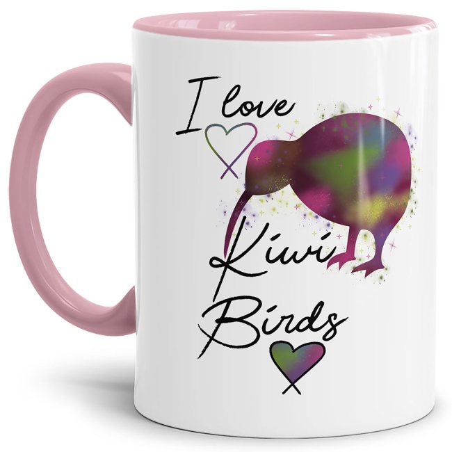 Tasse mit Spruch - Kiwi Tasse - I love Kiwi Birds - Innen &amp; Henkel Rosa
