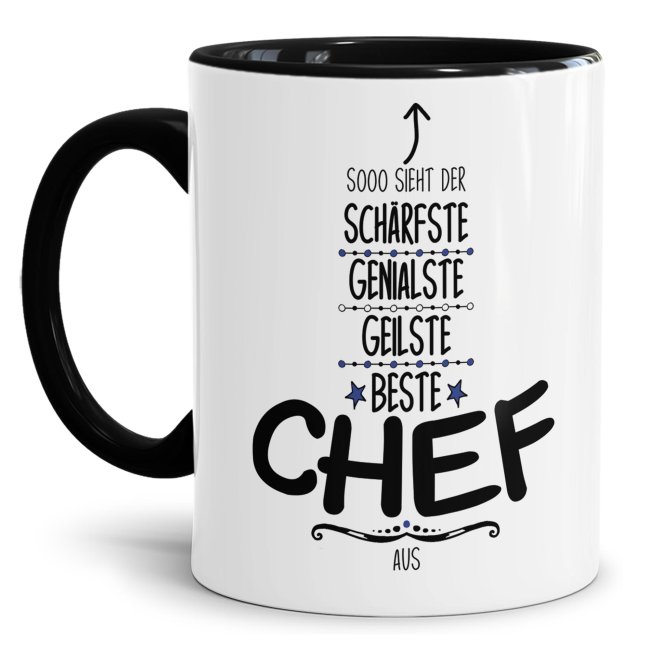 Tasse mit Spruch - Lustige Chef Tasse - So sieht der beste Chef aus - Innen &amp; Henkel Schwarz