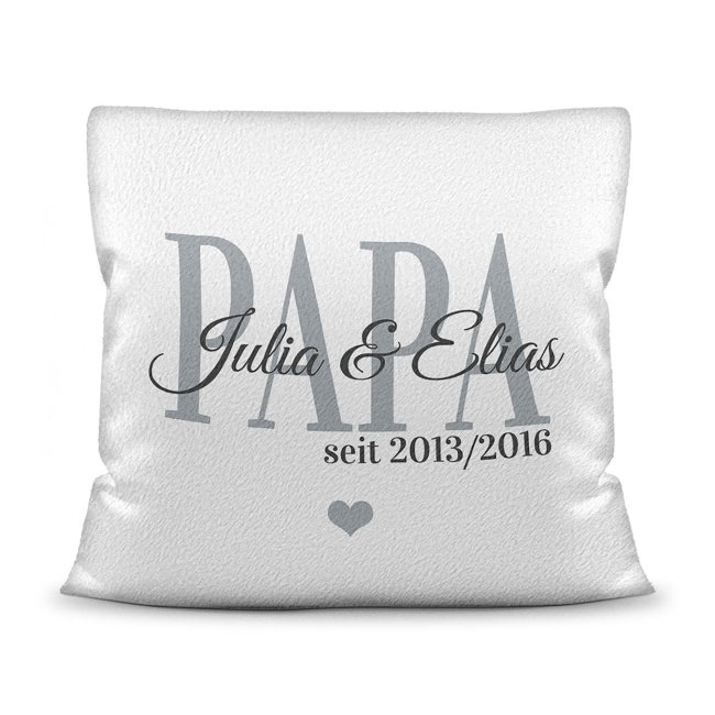 Kissen mit Spruch - Papa seit - mit Kindernamen und Geburtsjahr - Wei&szlig; flauschig