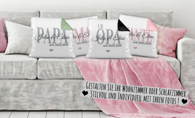 Kissen mit Spruch - Mama seit - mit Kindernamen und Geburtsjahr - Wei&szlig; flauschig