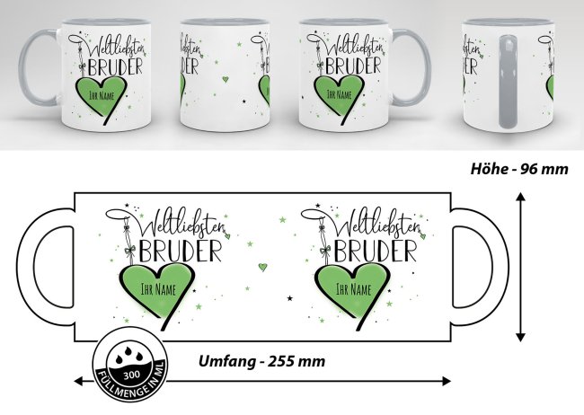 Namenstasse - Weltliebster Bruder - Innen &amp; Henkel Grau