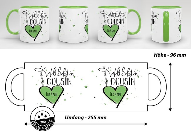 Namenstasse - Weltliebster Cousin - Innen &amp; Henkel Hellgr&uuml;n