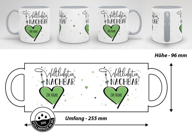 Namenstasse - Weltliebster Nachbar - Innen &amp; Henkel Grau