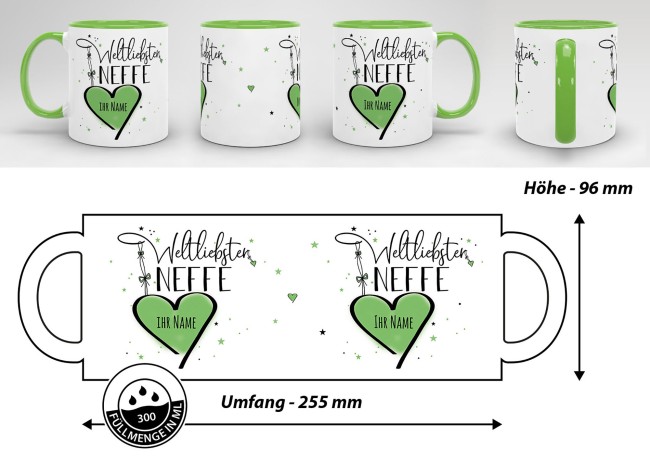 Namenstasse - Weltliebster Neffe - Innen &amp; Henkel Hellgr&uuml;n