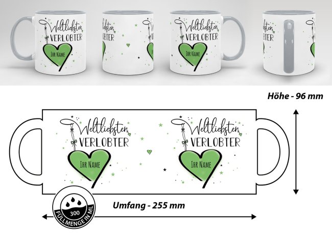 Namenstasse - Weltliebster Verlobter - Innen &amp; Henkel Grau