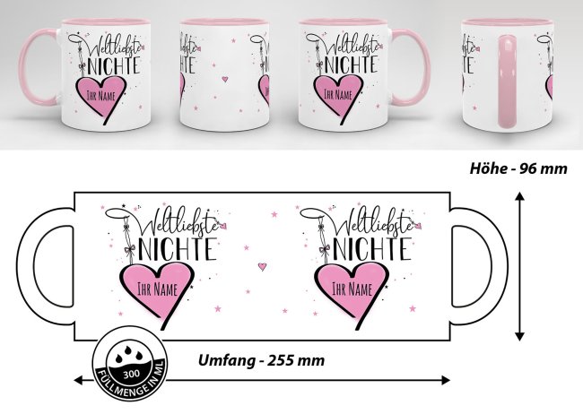 Namenstasse - Weltliebste Nichte - Innen &amp; Henkel Rosa