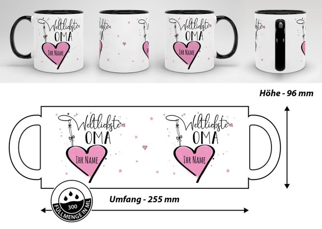 Namenstasse - Weltliebste Oma - Innen &amp; Henkel Schwarz