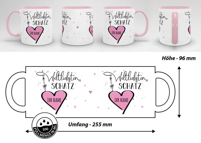 Namenstasse - Weltliebste Schatz - Innen &amp; Henkel Rosa