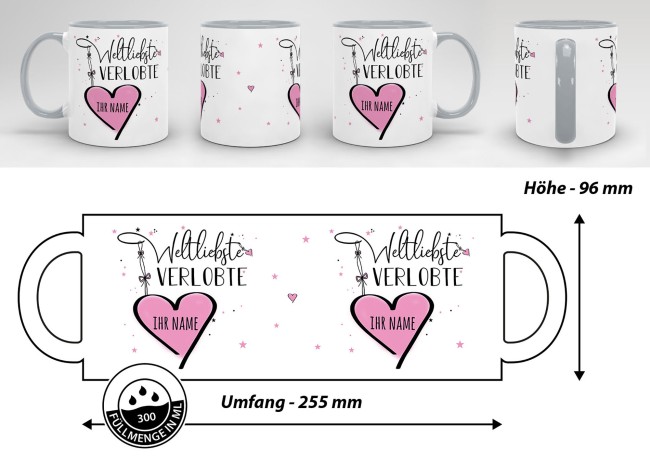 Namenstasse - Weltliebste Verlobte - Innen &amp; Henkel Grau