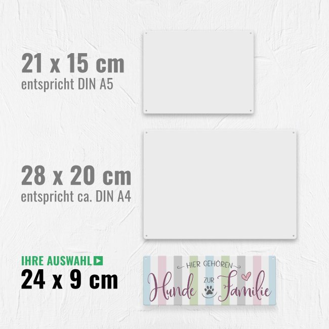 Outdoorschild mit Spruch - Hier geh&ouml;ren Hunde zur Familie - mit Fotos &amp; Namen
