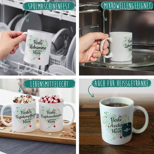 Arzt Tasse - &Auml;rzte mit ganz viel Herz - Zahnarzt - Wei&szlig; matt
