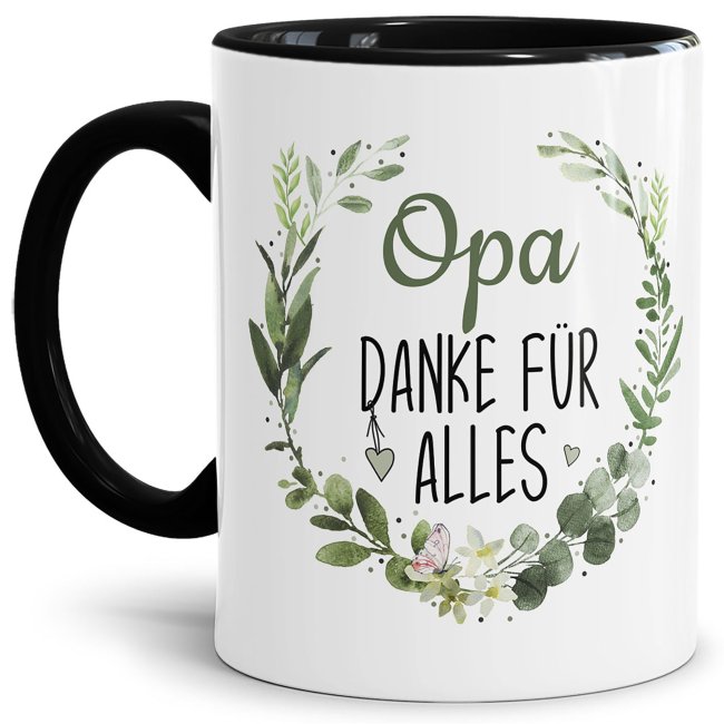 Tasse mit Spruch - Danke f&uuml;r alles Opa - Innen &amp; Henkel Schwarz