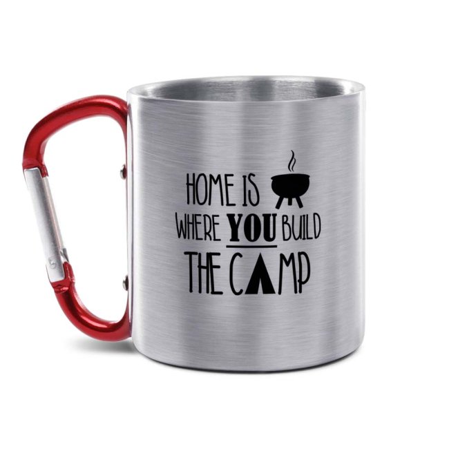 Karabiner Tasse - Home is where you build the camp - Rot, 280 ml