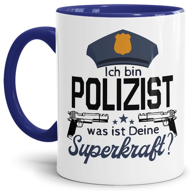 Polizei Tasse - Ich bin Polizist, was ist deine Superkraft? - Innen &amp; Henkel Dunkelblau