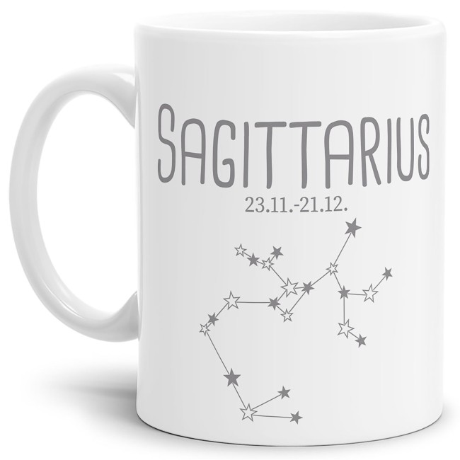 Sternzeichen Tasse - mit Datum &amp; Symbol Sch&uuml;tze - Wei&szlig; matt
