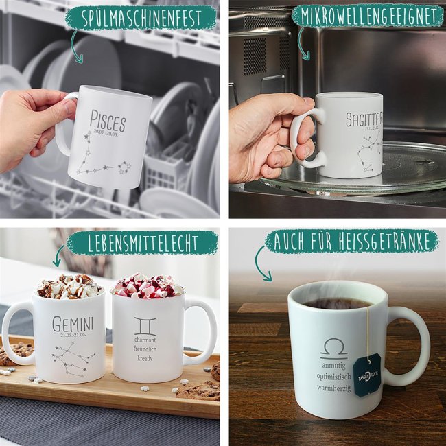 Sternzeichen Tasse - mit Datum &amp; Symbol Zwilling - Wei&szlig; matt
