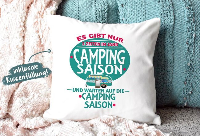 Lustige Kissen mit Camping-Sprüchen