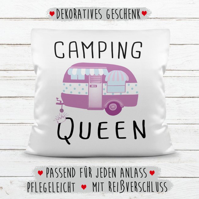Camping Kissen - Camping Queen - Wei&szlig;