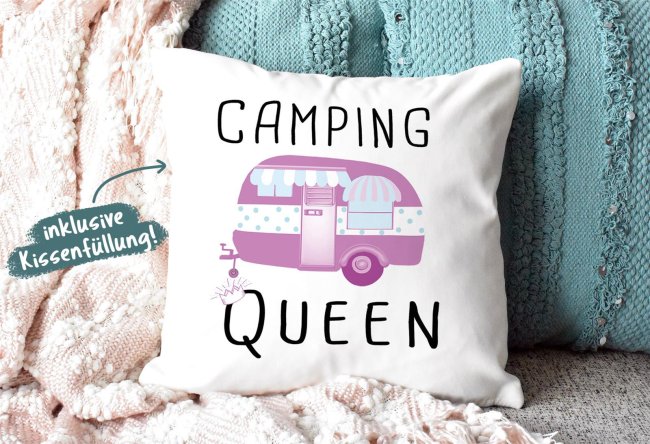 Camping Kissen - Camping Queen - R&uuml;ckseite Rosa
