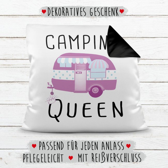 Camping Kissen - Camping Queen - R&uuml;ckseite Schwarz