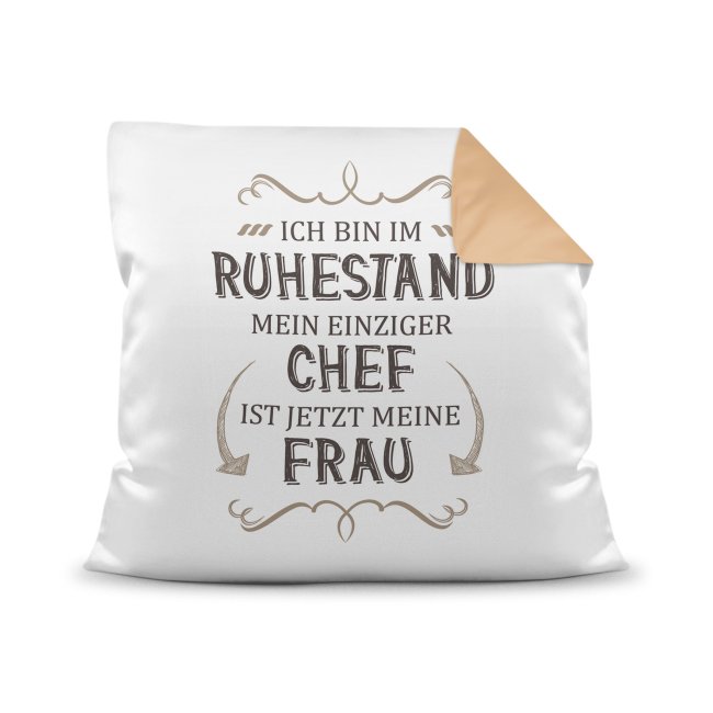 Kissen zum Ruhestand - Mein Chef ist jetzt meine Frau - R&uuml;ckseite Beige