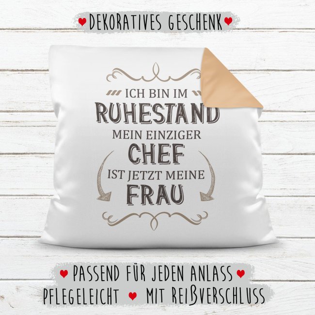 Kissen zum Ruhestand - Mein Chef ist jetzt meine Frau - R&uuml;ckseite Beige