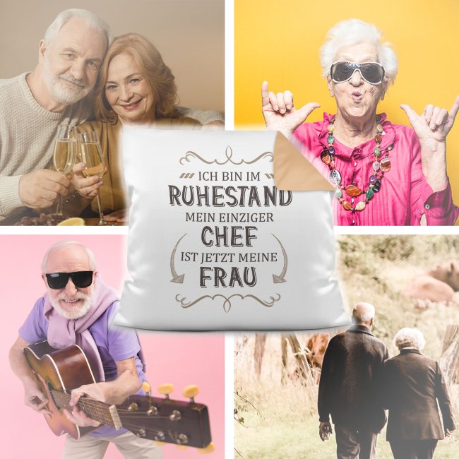 Kissen zum Ruhestand - Mein Chef ist jetzt meine Frau - R&uuml;ckseite Beige