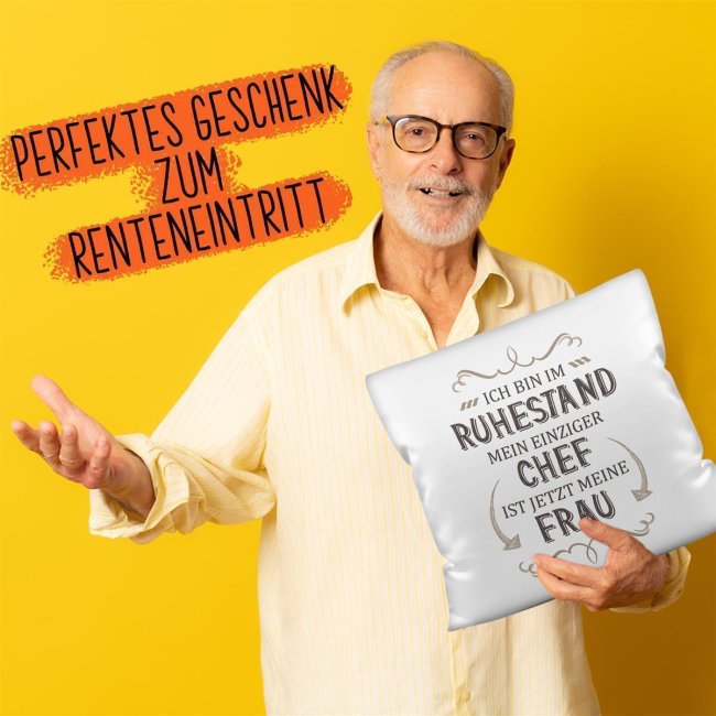 Kissen zum Ruhestand - Mein Chef ist jetzt meine Frau - R&uuml;ckseite Beige