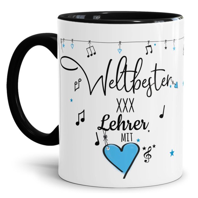 Tasse - Weltbester Musiklehrer Eigener Name - Innen &amp; Henkel Schwarz