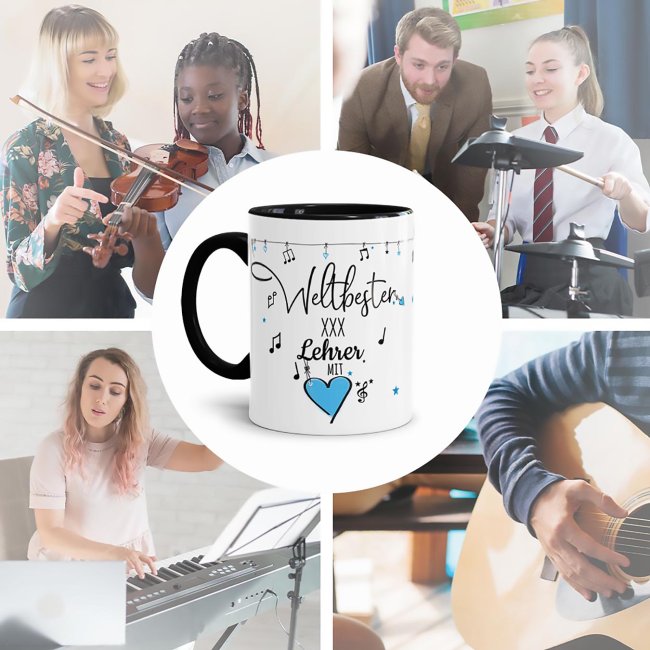 Tasse - Weltbester Musiklehrer Eigener Name - Innen &amp; Henkel Schwarz