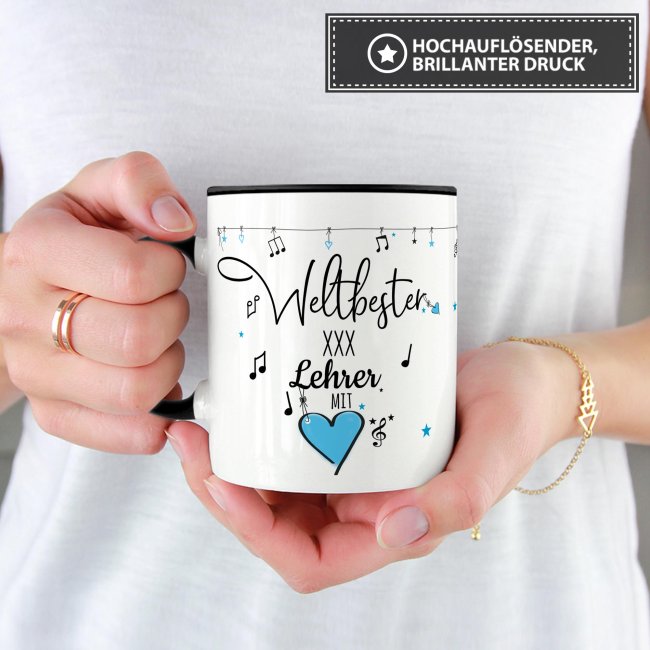 Tasse - Weltbester Musiklehrer Eigener Name - Innen &amp; Henkel Schwarz