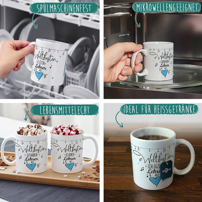 Tasse - Weltbester Musiklehrer Fl&ouml;te - Innen &amp; Henkel Schwarz
